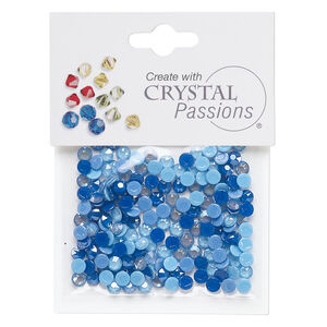 Flat back mix 1pkg144 royal blue / ocean / summer blue, Crystal Passions&reg; rhinestone 3-4.80mm hotfix round SS12 / SS16 / SS20