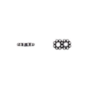 Spacer, antique silver-plated copper, 9x5mm 2-strand beaded double round, fits up to 4mm bead. Sold per pkg of 40.