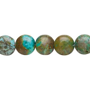 "Turquoise" (gypsum / magnesite) 1pkg1, puffed flat round bead 15 inch 9-11mm