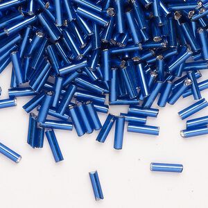 Bead, Ming Tree&trade;, bugle bead, glass, pkg/1/4 pound, 1/4 inch, silver-lined translucent navy blue.
