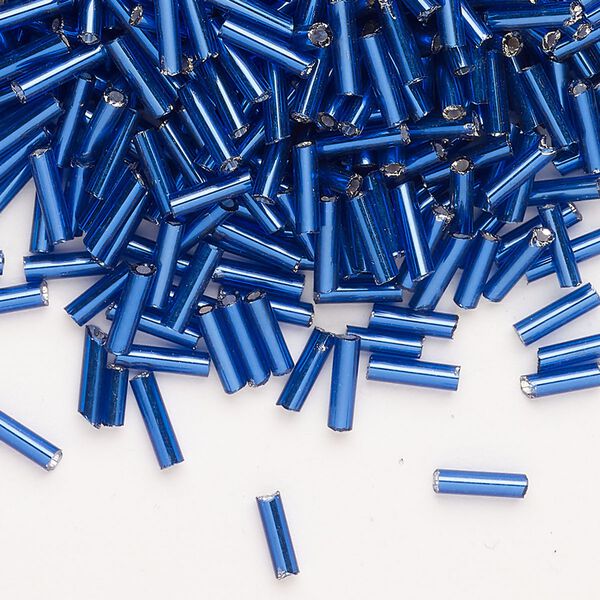 Bead, Ming Tree&trade;, bugle bead, glass, pkg/1/4 pound, 1/4 inch, silver-lined translucent navy blue. image number 0