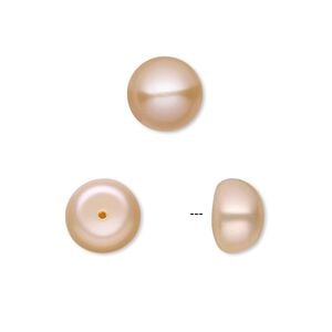 Pearl, White Lotus&trade;, cultured freshwater, peach, 10mm half-drilled button, B grade, Mohs hardness 2-1/2 to 4. Sold per pair.