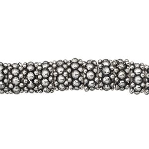 Bead 1pkg1troyoz silver-plated, 9x4mm beaded rondelle / tassel, copper / nylon antique