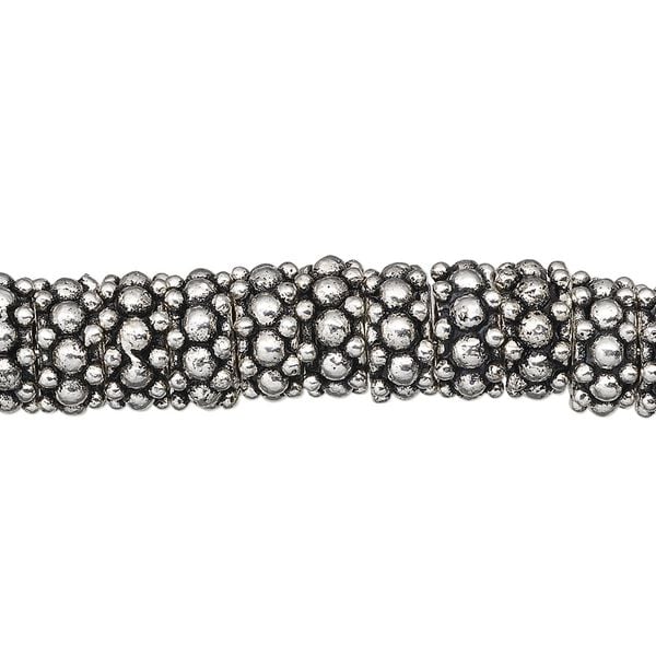 Bead 1pkg1troyoz silver-plated, 9x4mm beaded rondelle / tassel, copper / nylon antique image number 0