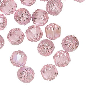 Bead, Czech dipped d&eacute;cor glass 1pkg50, opaque hot pink Apollo AB, 8mm round cathedral.