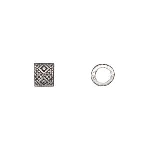 Bead 1pkg50 silver-plated "pewter", 6mm tube, antique