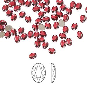 Flat back 288pk scarlet foil back, Swarovski&reg; 4x3mm oval 2603