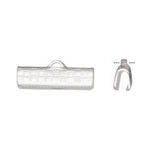 Ribbon crimp end 1pkg10 silver-plated, 19x6mm textured rectangle, brass