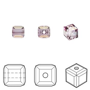 Bead 48pk dark rose, Crystal Passions&reg; 6mm cube 5601