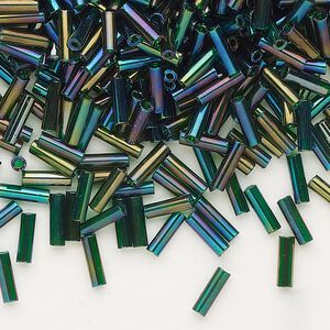 Bead, Preciosa Ornela Czech glass, bugle bead, pkg/500g, 1/4 inch, rainbow translucent dark green, (51620).