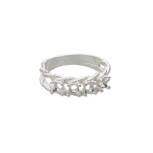 Ring, Sure-Set&trade;, sterling silver, braided band with (4) 3.5mm 4-prong round settings, size 6. Sold individually.
