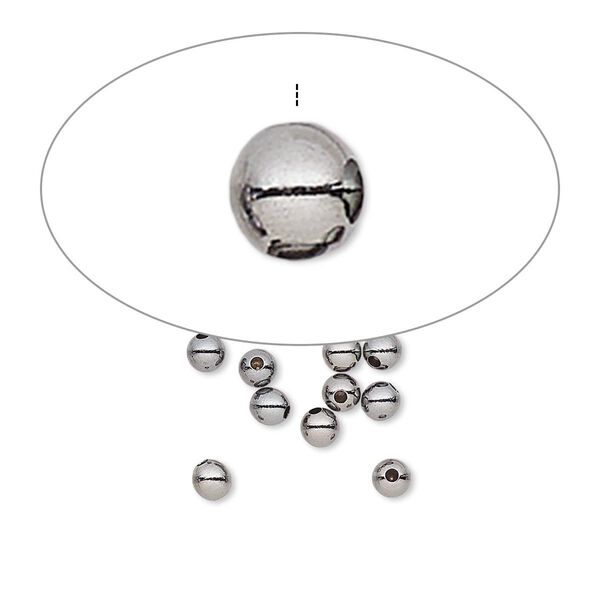 Bead end 1pkg100 gunmetal-plated, 3mm half-drilled round / for memory wire / approx 0.9mm inside diameter, brass image number 0