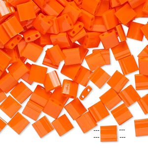 Seed bead, TILA&reg;, glass, pkg/10g, 5mm full tila square, opaque orange, (TL-406).