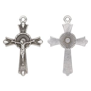 Focal, TierraCast&reg;, antique silver-plated pewter, 39x29mm 2-sided crucifix. Sold per pkg of 10.