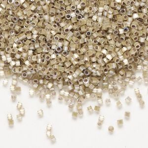 Seed bead, Delica&reg;, glass, pkg/7.5g, #11 round, opaque silk satin silver-lined smoky quartz (DB-0680).