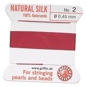 Thread, Griffin, silk, garnet red, size #2. Sold per 2-meter card (approximately 78 inches).