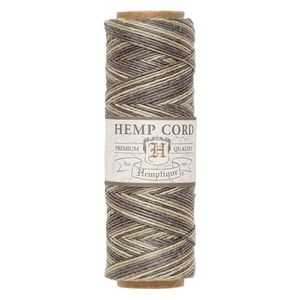 Cord, Hemptique&reg;, polished hemp, variegated green / brown / natural, 0.5mm diameter, 10-pound test. Sold per 205-foot spool.
