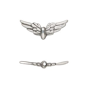 Bead 1pkg1 sterling silver, 24x9mm wing / 2sided, antiqued