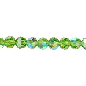 Bead 1pk 32 facets translucent green AB, Celestial Crystal&reg; 6mm round 15.5-16 inch