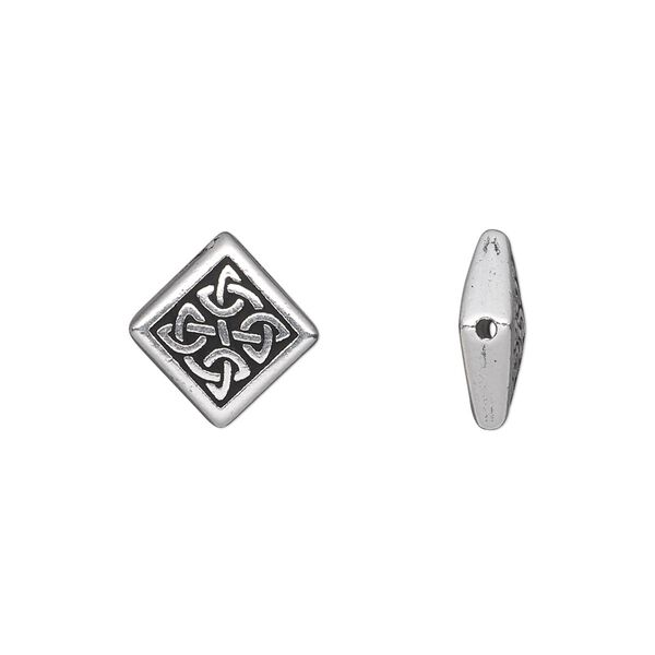 Bead 1pkg2 silver-plated pewter, 13mm diamond Celtic knot / 2sided, antique TierraCast&reg; image number 0