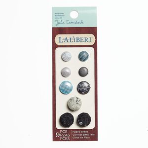 Brad, Laliberi&trade;, satin / nylon / steel, blue / grey / black, 12mm and 16mm round. Sold per pkg of 9.