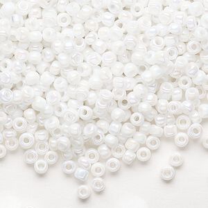 Seed bead, Dyna-Mites&trade;, glass, opaque rainbow white, #8 round. Sold per 1/2 kilogram pkg.