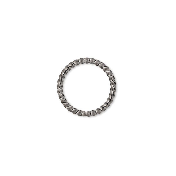 Jump ring 1pkg100 gunmetal-plated, 15mm twisted round, 16 gauge / 12.6mm inside diameter / brass image number 0