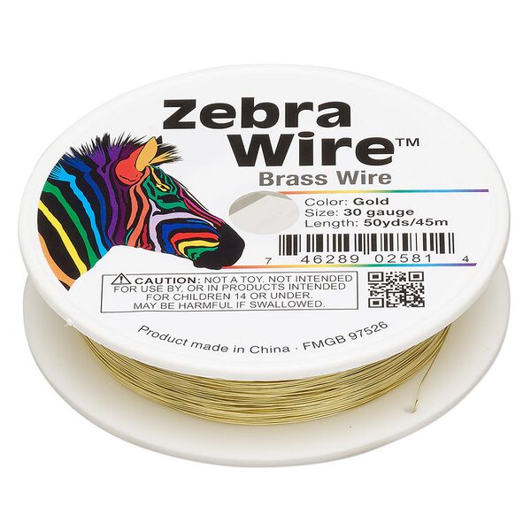 Wire, Zebra Wire&trade;, brass, round, 30 gauge. Sold per 50-yard spool. image number 0