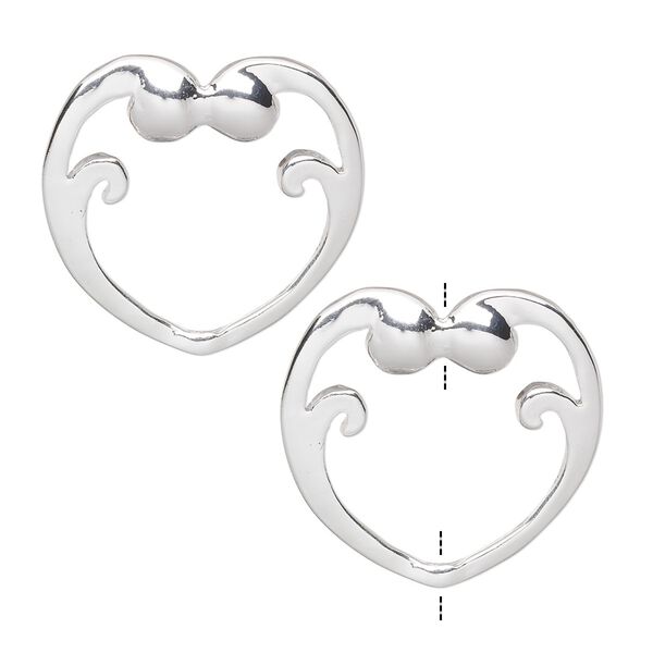 Bead frame 1pkg2 silver-finished "pewter", 22.5x22mm curls heart / fits up to 14mm bead image number 0