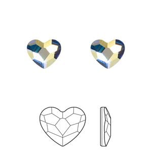 Flat back 2pk crystal AB foil back, Crystal Passions&reg; hotfix rhinestone 10x8.5mm heart 2808HF