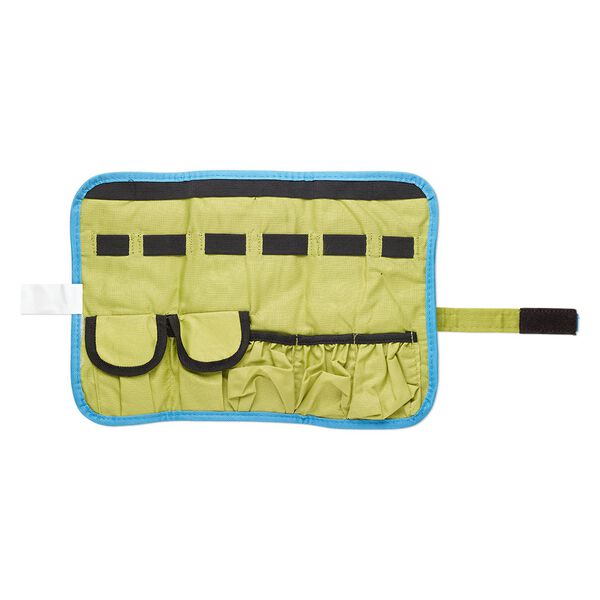 Pouch, canvas / elastic / VELCRO&reg;, blue / green / black, 14x9-1/2 inches with hook and loop closure with wraparound strap. Sold individually. image number 1