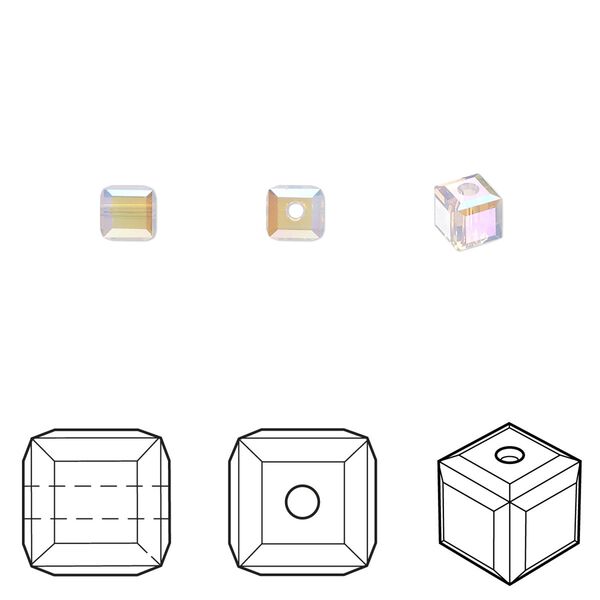 Bead 288pk rose water opal shimmer b, Swarovski&reg; 4mm cube 5601 image number 0
