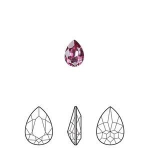 Fancy stone 4pk dark rose foil back, Crystal Passions&reg; 8x6mm pear 4320