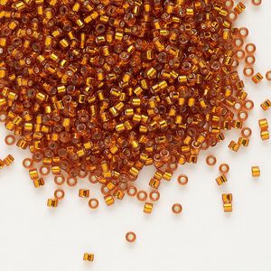 Seed bead, Delica&reg;, glass, pkg/50g, #11 round, transparent outside dyed silver-lined burnt orange (DB-1333).