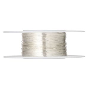 Wire, sterling silver, dead-soft, round, 34 gauge. Sold per 1/4 ounce spool, approximately 131 feet.
