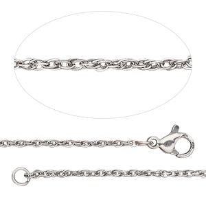 Chain 1pkg1 rope, 1.6mm triple / lobster claw clasp, stainless steel 16 & 18 inch
