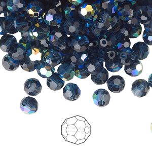 Bead 576pk Montana AB, Preciosa Czech crystal 5mm round