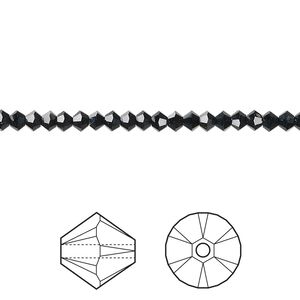 Bead 48pk jet, Crystal Passions&reg; 3mm bicone 5328