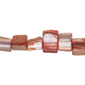 Mother-of-pearl shell 1pkg1, triangle tube bead 15 inch bright red 7x7mm-14x9mm