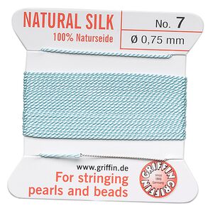 Thread, Griffin, silk, turquoise blue, size #7. Sold per 2-meter card (approximately 78 inches).