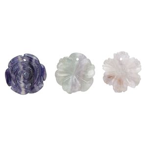 Rainbow fluorite / purple fluorite 1pkg3, top-drilled carved flower drop natural mix 24x21mm-26x30mm