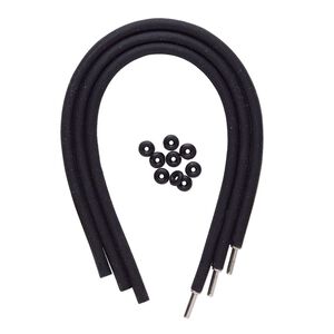 Bracelet cord 1pkg3 silicone and stainless steel, black, 4mm round, 7-1/2 inches with pop-style clasp.