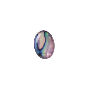 Cabochon, paua shell (coated / dyed), purple, 14x10mm calibrated oval, Mohs hardness 3-1/2. Sold per pkg of 6.
