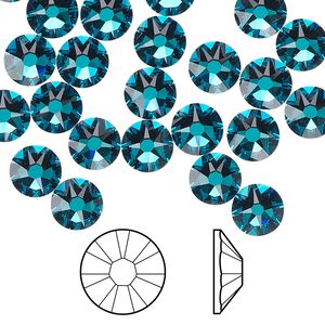 Flat back 144pk blue zircon foil back, Swarovski&reg; 7.07-7.27mm rose round SS34 2088