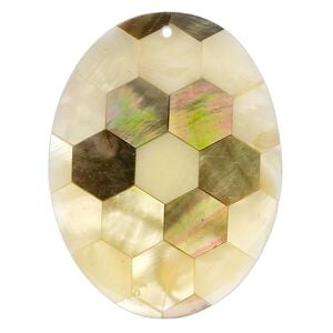 Focal, black lip shell / gold lip shell / mother-of-pearl shell (assembled) 1pkg1, 41x31mm-41x32mm single-sided oval.