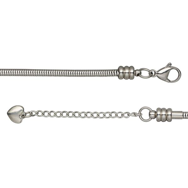 Chain 1pkg1 snake, 3.1mm / lobster claw clasp / fits 4-6mm hole, Dione&reg; stainless steel 24 inch image number 0