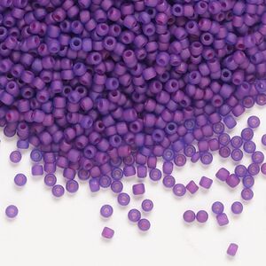Seed bead, Dyna-Mites&trade;, glass 1pkg0.5kg, #11 round, translucent inside dyed color matte blue / fuchsia (228MA 11/0 RR)