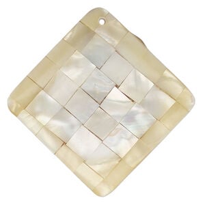 Black lip shell / gold lip shell / mother-of-pearl shell 1pkg1, top-drilled 1sided puffed diamond focal pale yellow 47-48mm