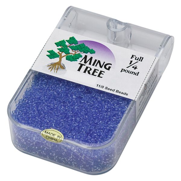 Seed bead, Ming Tree&trade;, glass, pkg/1/4 pound, #11 round, transparent blue. image number 0