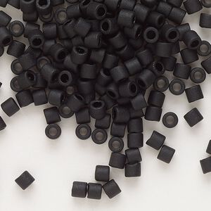 Seed bead, Delica&reg;, glass, pkg/250g, #8 round, opaque matte black (DBL-0310).